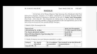 Final result of Junior Scale Stenographer post code -931 #finalresult #hppsc #hpssc