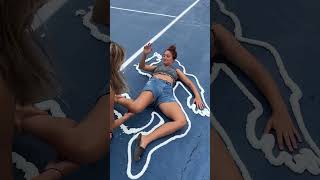 Girl draws friends body in foam on the ground #funny