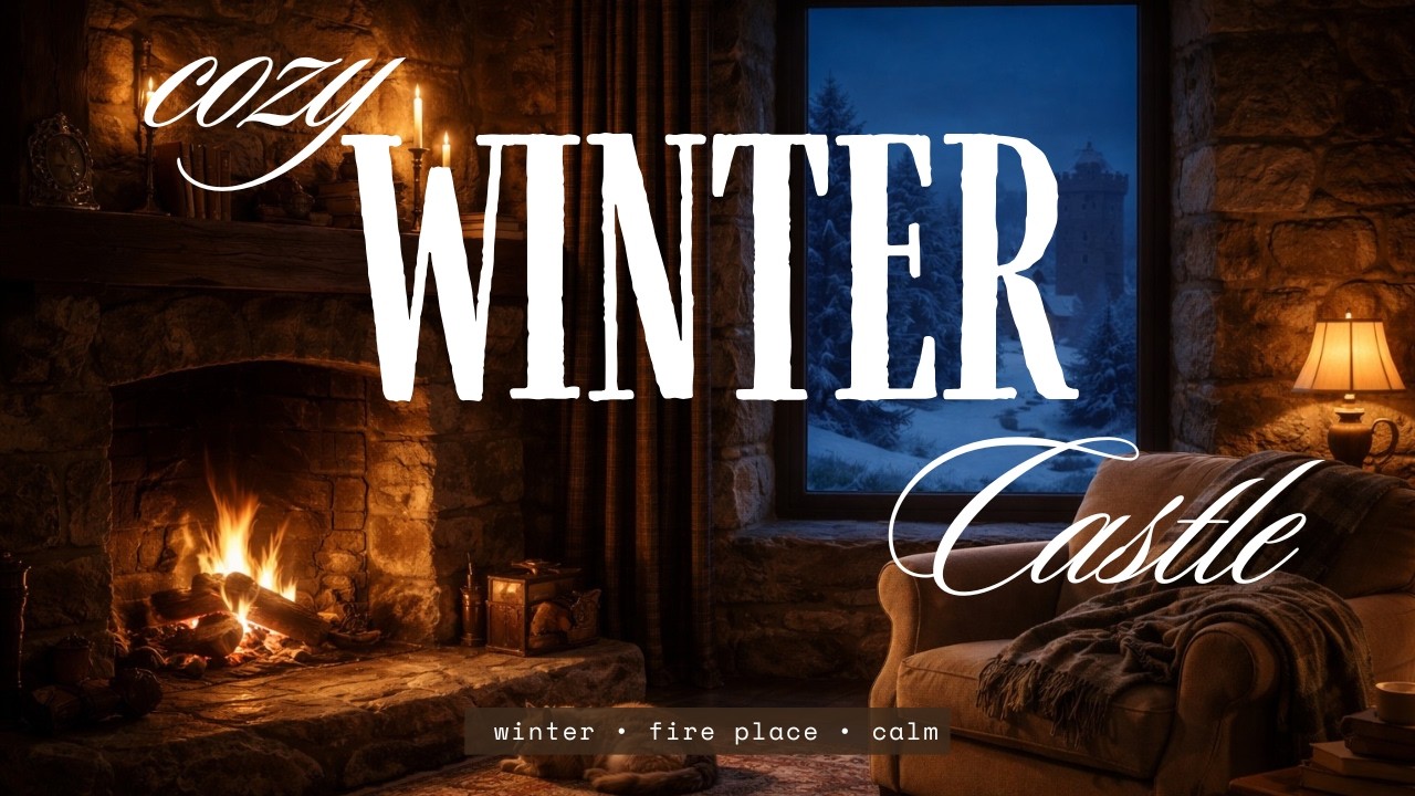Winter Castle Fireplace 🔥 1 Hour Cozy Castle Ambience | Crackling Fire Sounds Only