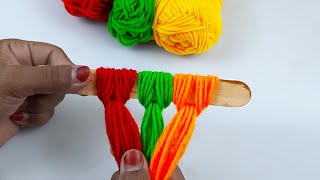 Easy Woolen Craft Ideas with Ice Cream Stick - Hand Embroidery Amazing Trick