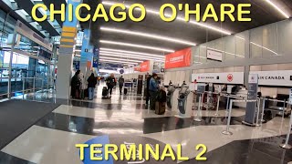 Walking in Chicago O'Hare Airport. Terminal 2