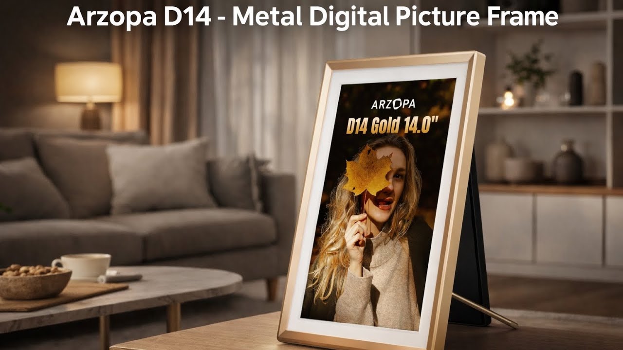 Arzopa D14 - Metal Digital Picture Frame with Large Display 14" FHD IPS Anti-Glare Touch Screen