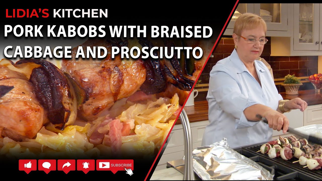 Pork Kabobs with Braised Cabbage and Prosciutto