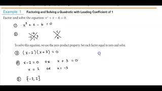 Math 10 2.5 Example 1 Factoring and Solving a Quadratic with Leading Coefficient of 1