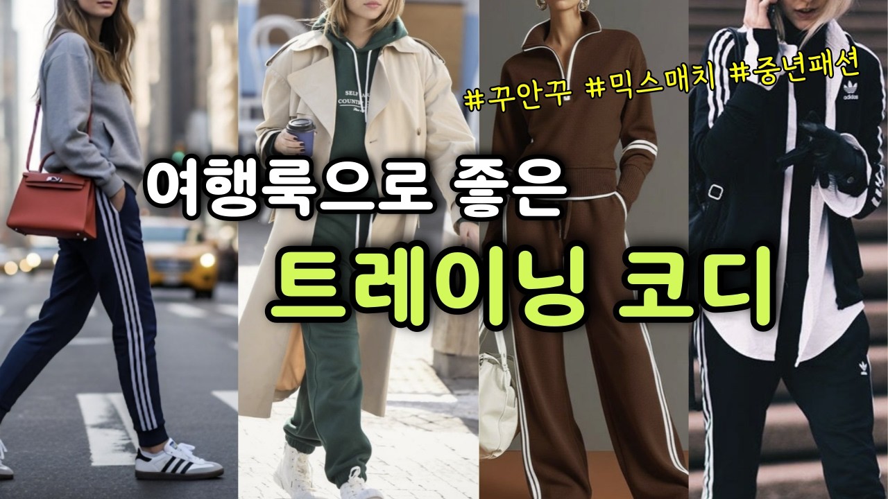 여행갈때 아줌마 처럼 입지 마세요 중년 여성 트레이닝 운동복 꾸안꾸｜중년패션｜4050 코디｜50대60대패션｜추리닝 예쁘게