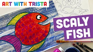 How to Use A Celery Stamp to Create a Fish With Texture Art Lesson - Art With Trista Video Tutorial Culture Jar Art Tutorial Art With Trista