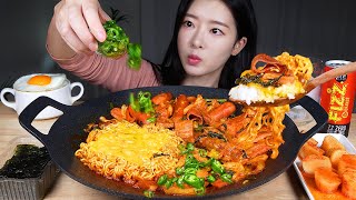 ASMR MUKBANG | Stir-fried Sausages (Budae Bokkeum) & Spicy Chilies 🌶 Ramyun Noodles & Cheese & Rice!