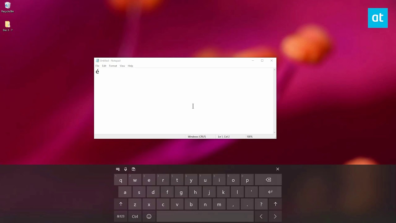 accent keyboard shortcuts windows 10 no number pad