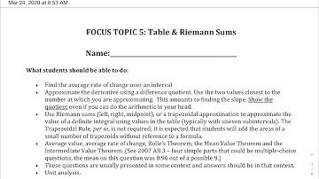 FRQ Type 5 Tables & Riemann Sums