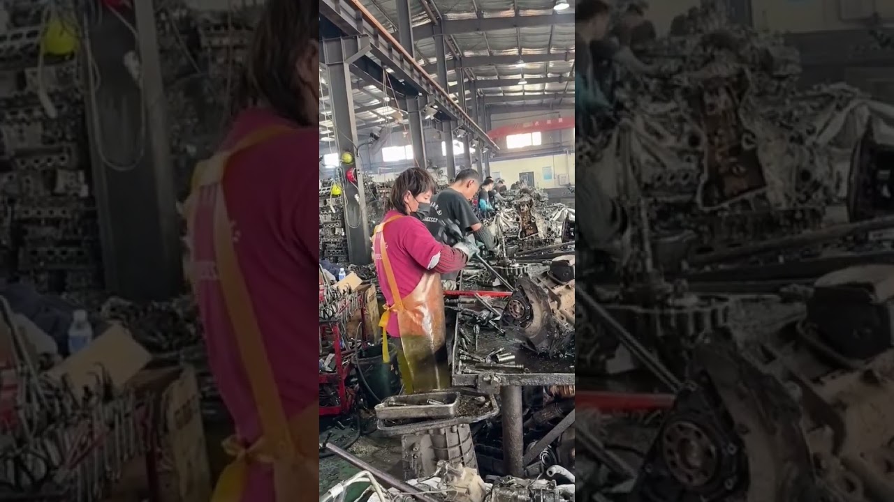 Heavy engine repairing in big factory