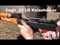 Cugir 22lr kalashnikov  automatic shooting and slow motion stoppages closeup