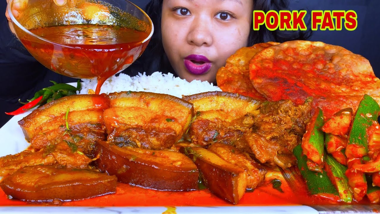 JUICIEST SPICIEST EATING PORK FATS CURRY WITH RICE MUKBANG | FATTY PORK BELLY EATING MUKBANG ASMR
