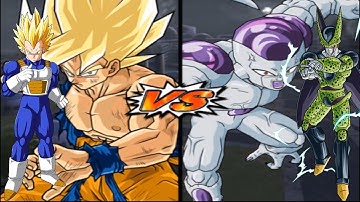DBZ Budokai Tenkaichi 3 - Goku (Mid) SSJ and Vegeta SSJ VS Frieza Max Power and Perfect Cell