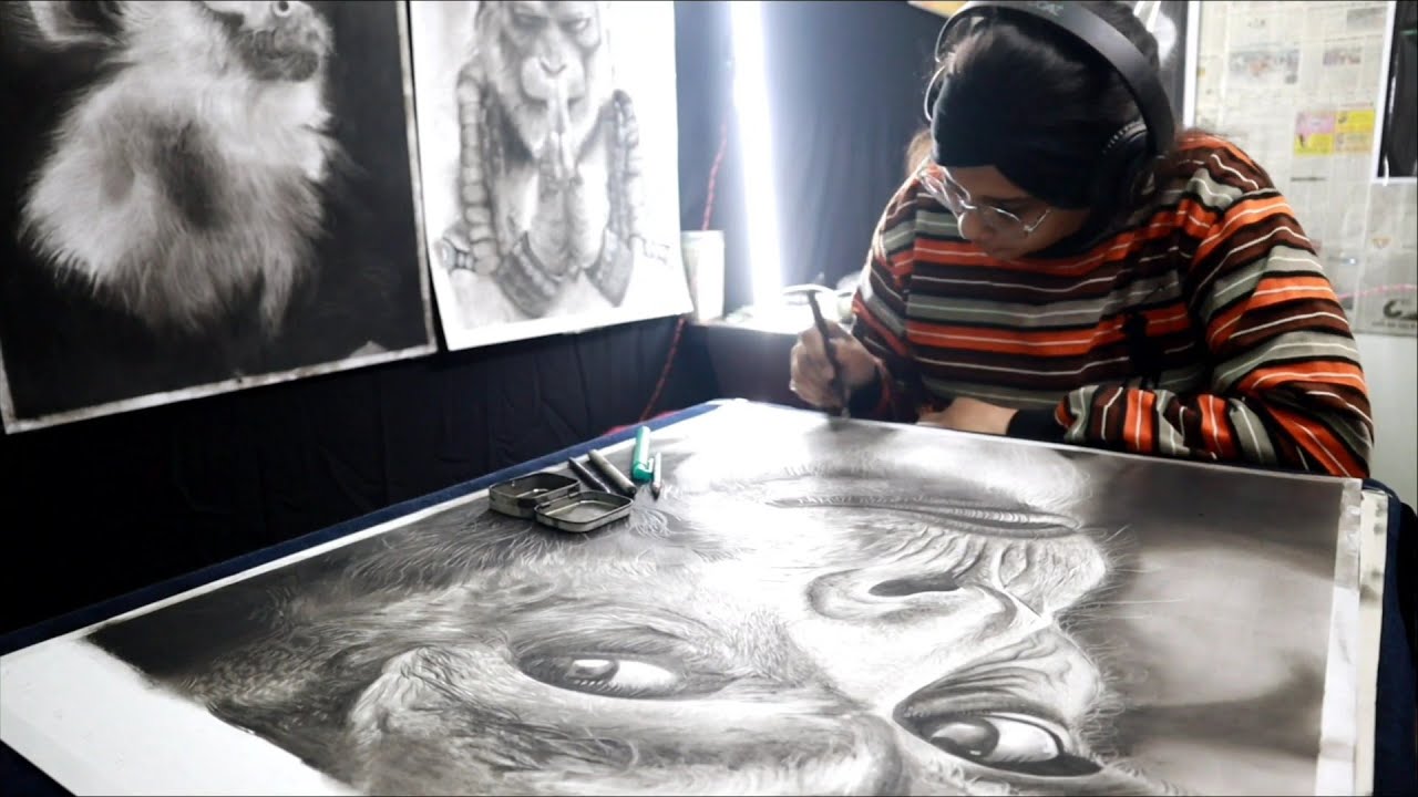 Realistic Lord Hanuman Drawing | Detailed Pencil Portrait Timelapse 🐒✏️