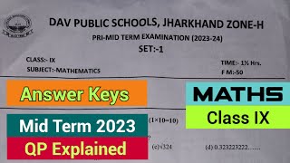 DAV class 9 maths Question Paper Pre-Mid Term 2023-24 Explanation (Set-1)