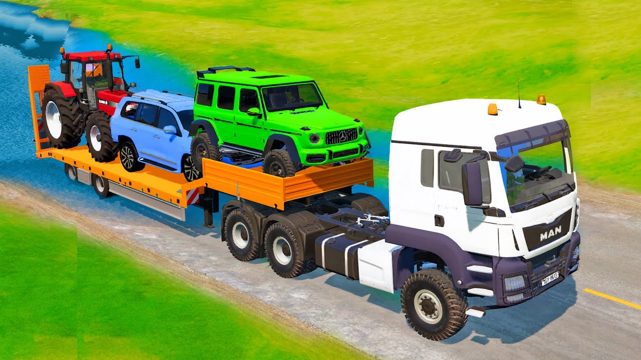 Flatbed Trailer McQueen - Transportation with Truck | Pothole vs Car - BeamNG.Drive #5