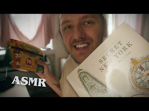 ASMR coloring in a coloring book with crayons