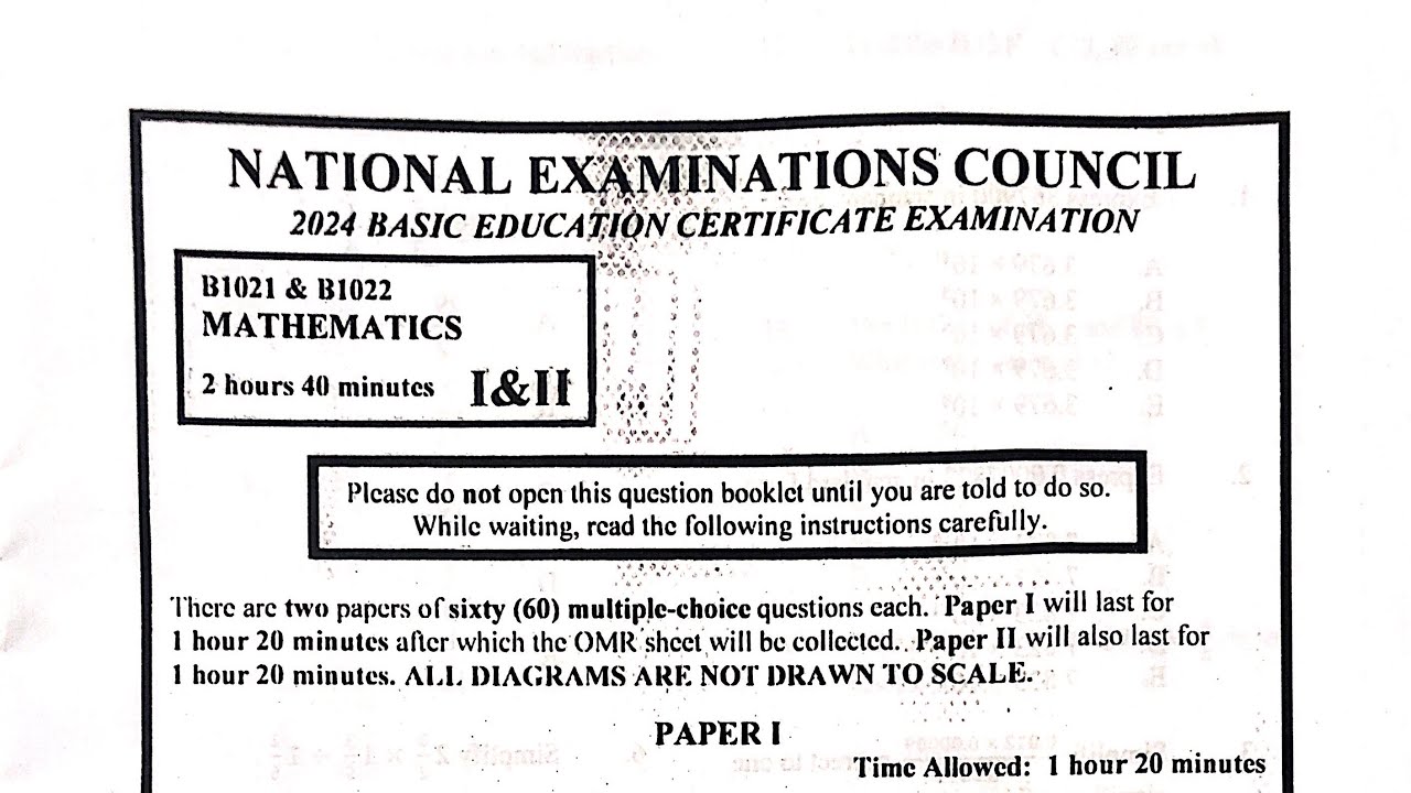 2024 BECE (Junior Waec) Математика, экзаменационная работа 1, вопросы 45–60