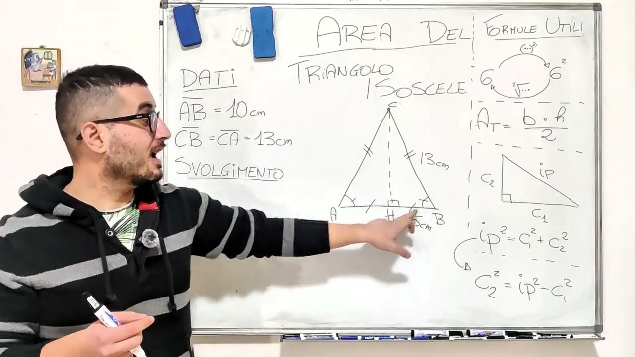 Triangolo isoscele: trovare l’altezza con Pitagora e calcolare l’area