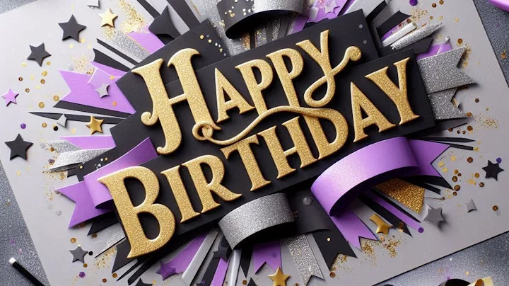 4 hr Happy Birthday Screensaver | Elegant Purple | Gold & Black Birthday Background