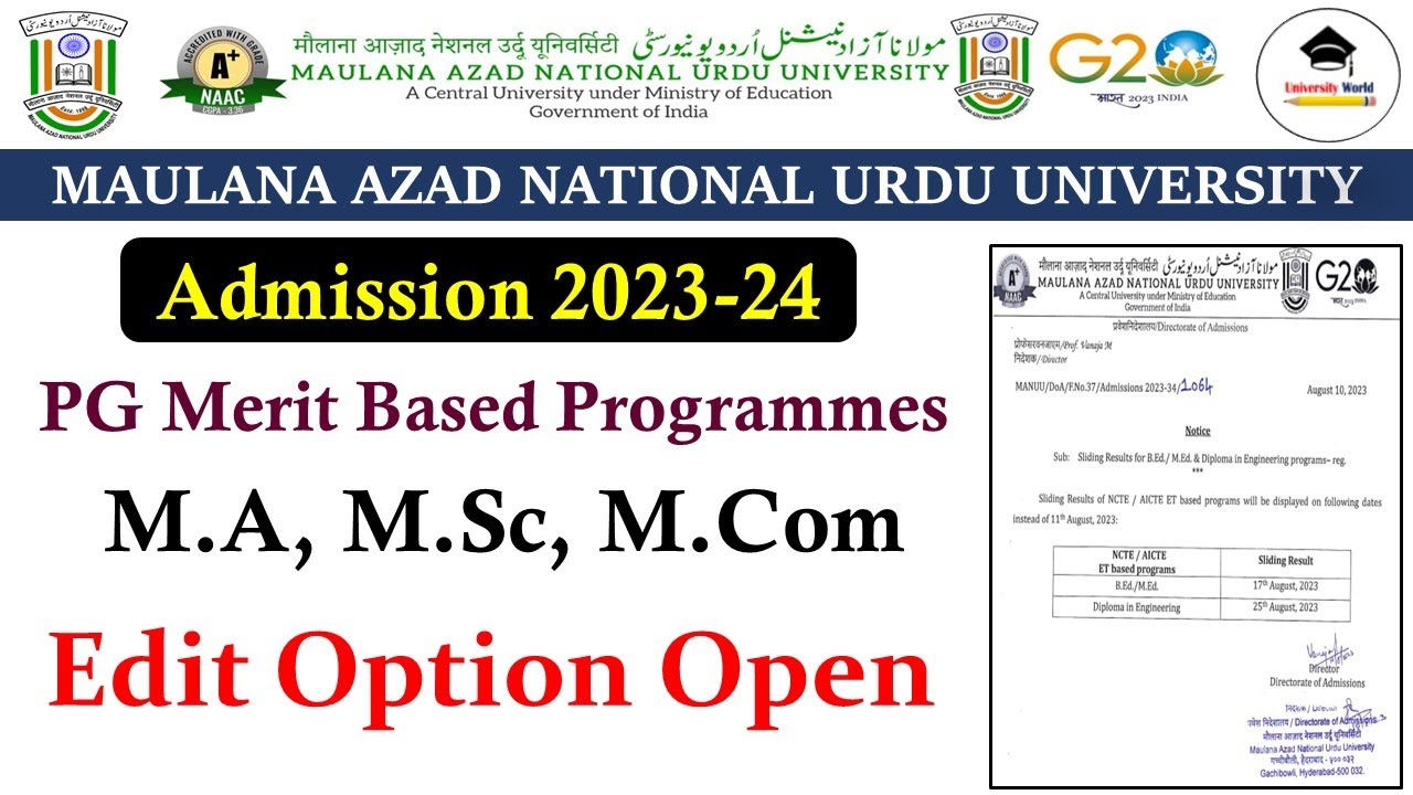 Manuu Merit Based Programmes Editing Option || M.A, M.Sc, M.Com || 