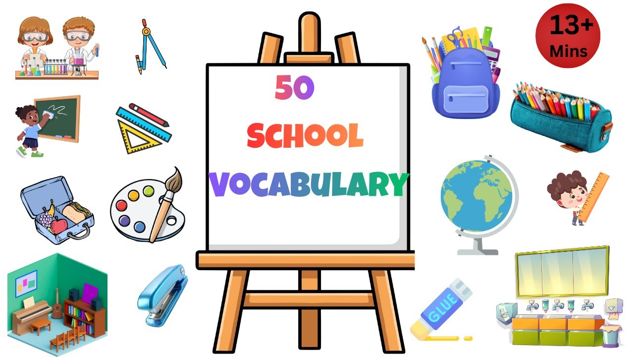 School Vocabulary for Kids 🏫 | 50+ Words: Classroom, Library, Playground, Bus & Supplies | 