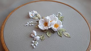 : 3D Jasmine Flowers Embroidery for Your Home. Dimensional Embroidery Beadwork