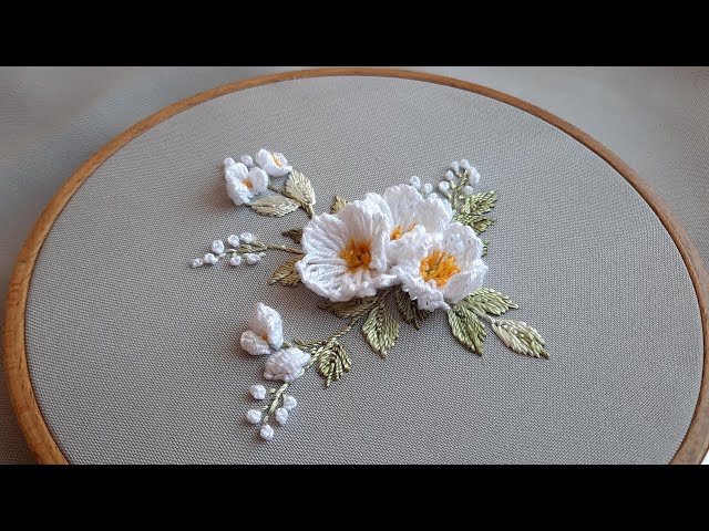 3D Jasmine Flowers Embroidery for Your Home. Dimensional