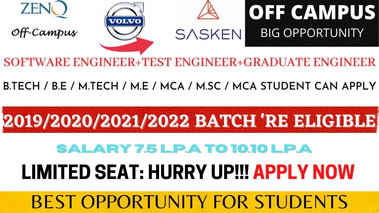 ZenQ | Volvo | Sasken | Off Campus Drive | 2019|2020|2021|2022 Can Apply | Best Salary | Engineer