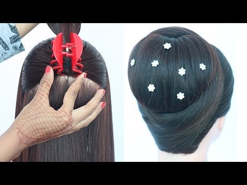 chignon-hairstyle-with-clutcher-||-cute-hairstyles-||-trending-hairstyle-||-elegant-hairstyle