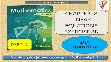 Maths class 8th RS Aggarwal Chapter 8 Linear Equations Exercise 8B