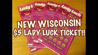 NEW WISCONSIN $5 TICKET!! LADY LUCK!! Wisconsin Lottery Scratch Offs!!