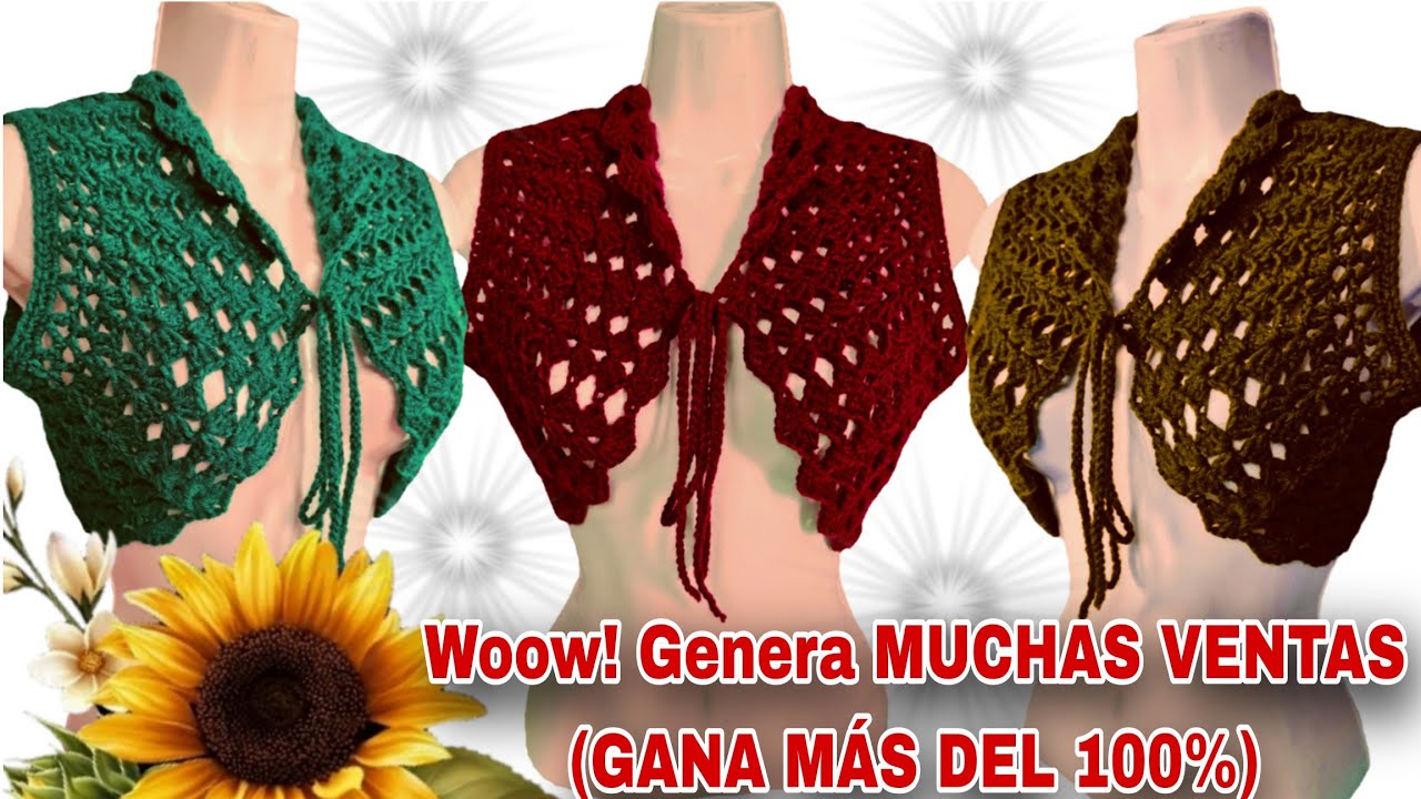 ⛔️ Woow!! Genera MUCHAS VENTAS tejiendo este CHALECO/BOLEROS a crochet (GANA MÁS DEL 100%)👌