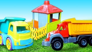 Leluautot korjaavat katon. Auttaja-autot & lasten ajoneuvot. Leluautovideoita lapsille.