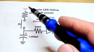 Simple LED on off fading using capacitor and push button switch circuit for DIY learning electronics