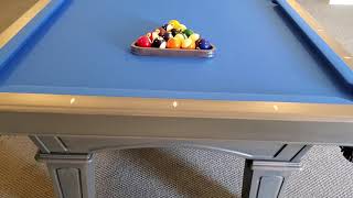 The Olhausen Billiards Belmont pool table with the fossil gray finish installed by Billiard Towne.