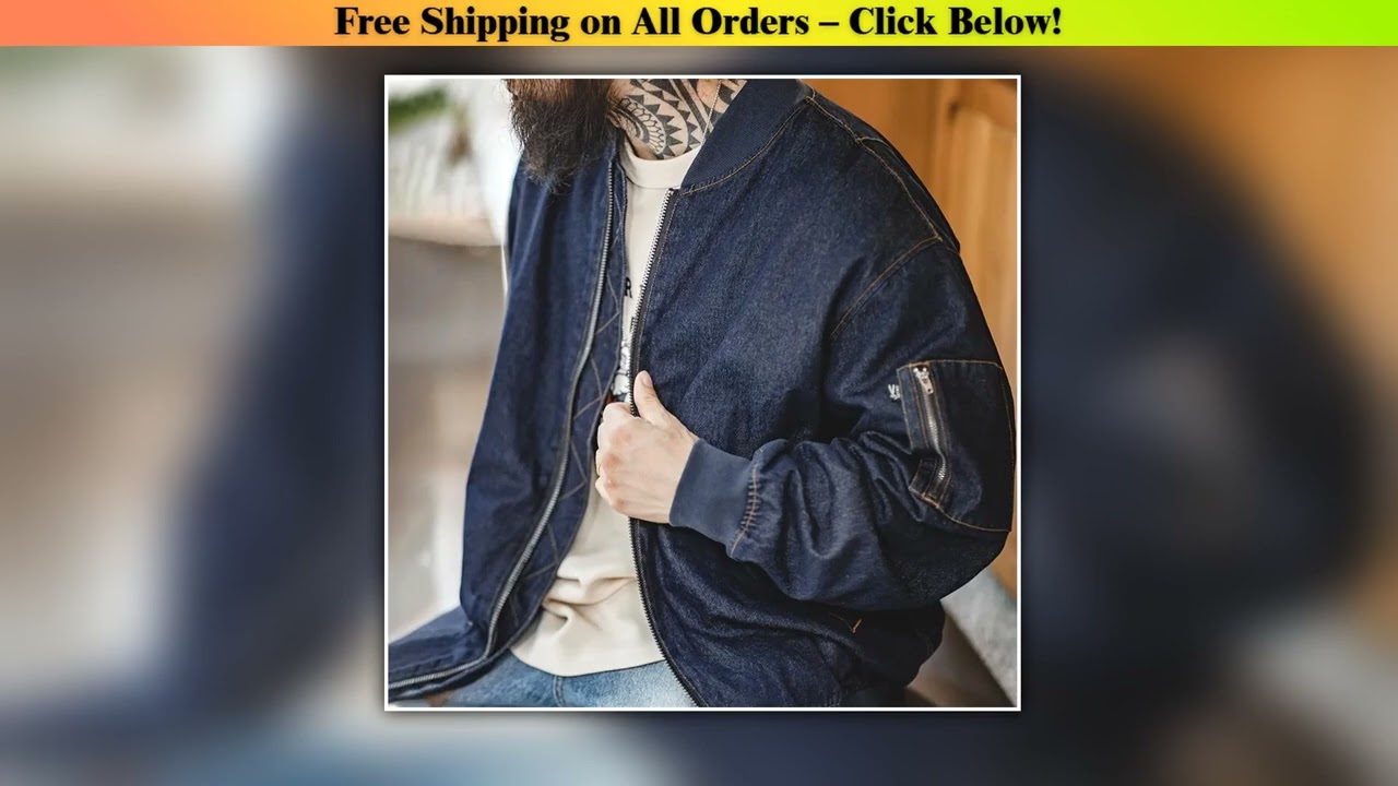 Maden Vintage Denim MA-1 Flight Jacket 8.9oz Baseball Collar Bomber Jackets(Only size L is