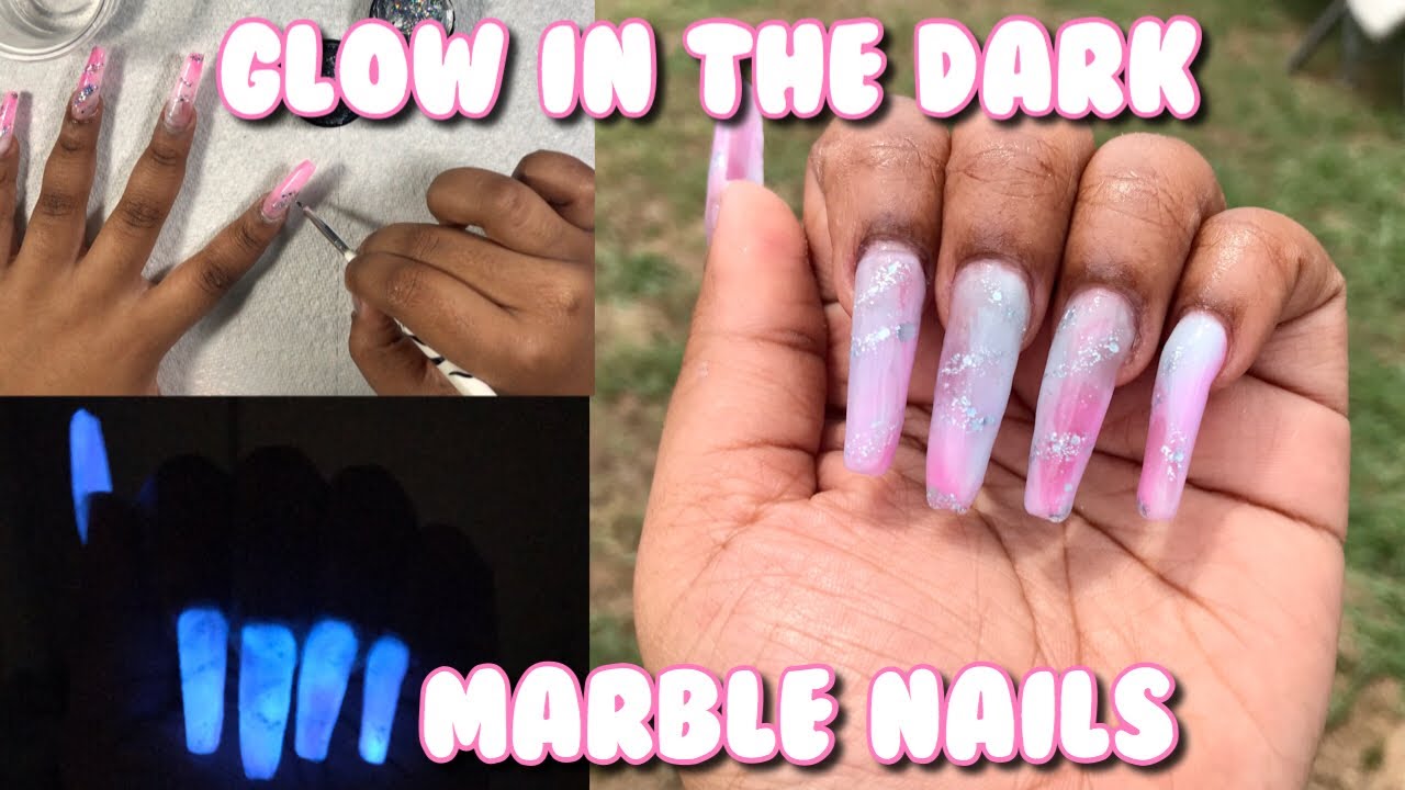 DIY Pink Marble Glow In The Dark Polygel Nails Nail Tutorial For