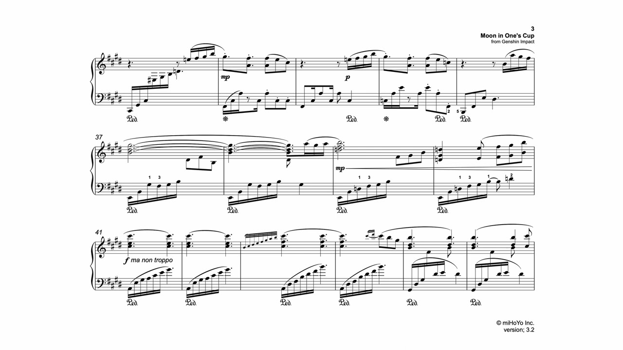 Music Sheet(Piano Solo): 原神 璃月 明月、盃にあり Genshin