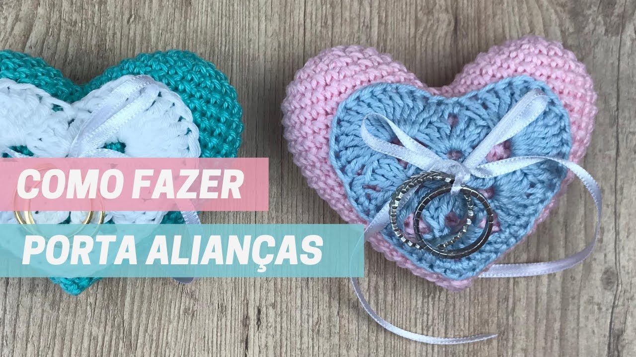 Porta Alianças de Coração de Crochê para Casamentos