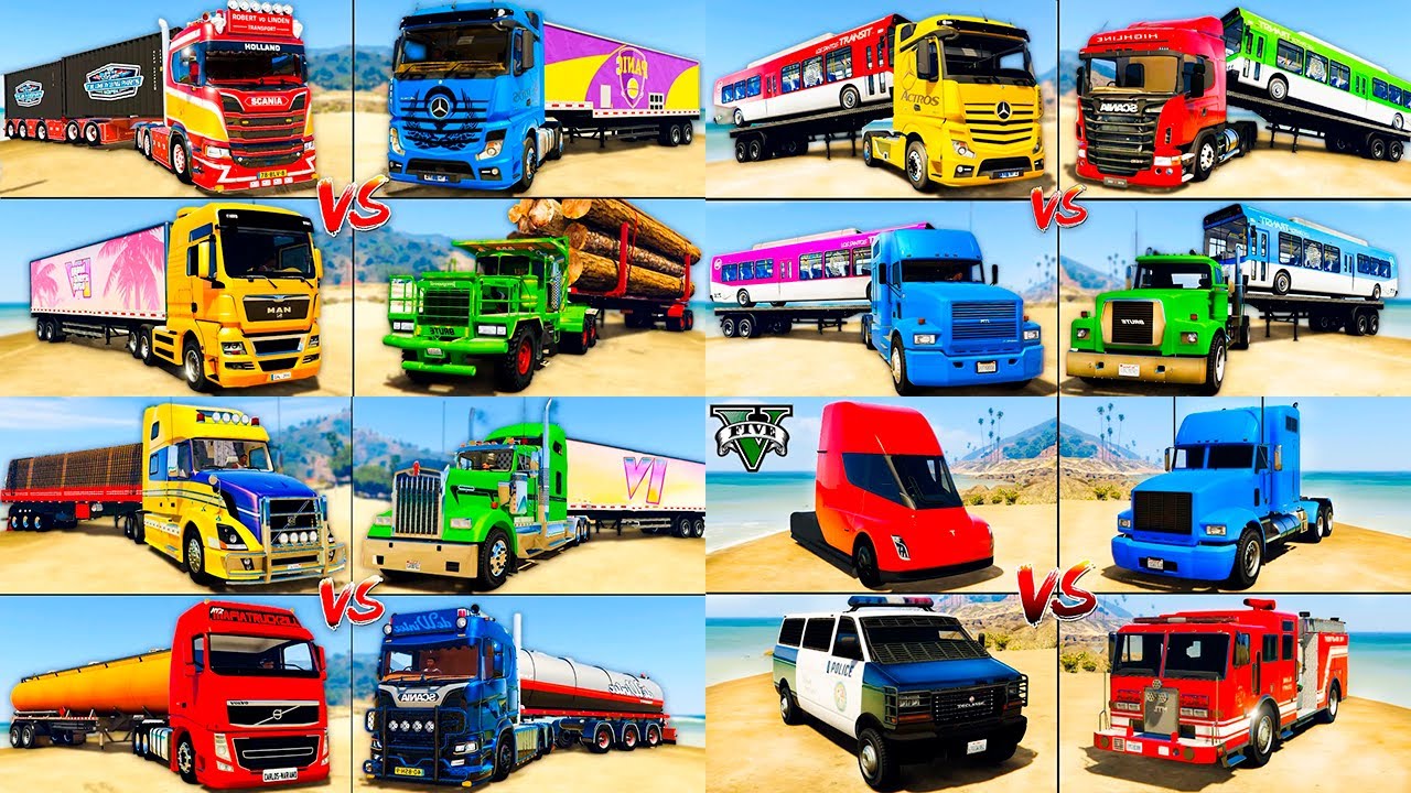 Trucks vs Bus vs Tesla Truck The ULTIMATE GTA 5 Cars Mod Showdown