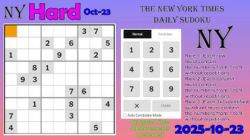 The New York Times Daily Sudoku 2025-10-23 Hard