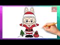 How To Draw Labubu - Santa - Christmas | The Monsters - Pop Mart | Easy Drawing Tutorial