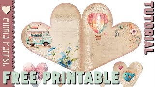 Free Printable Junk Journal Heart Tutorial - Pop Up, Flip & Greetings Card