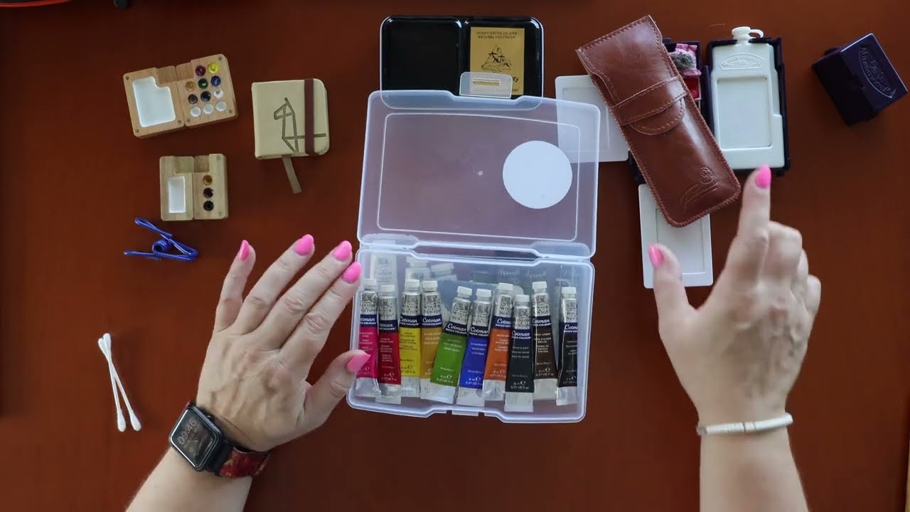 Обзор моих акварельных дорожных палитр и содержимого моего текущего набора для рисования в путеше...