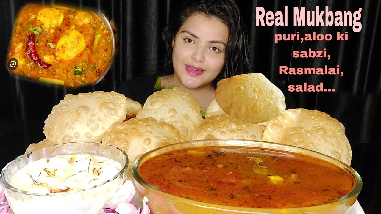 Real Mukbang:Cooking and Eating:puri with aloo ki sabji,Rasmalai,Mukbang, Big Bites,ASMR,Eating Show