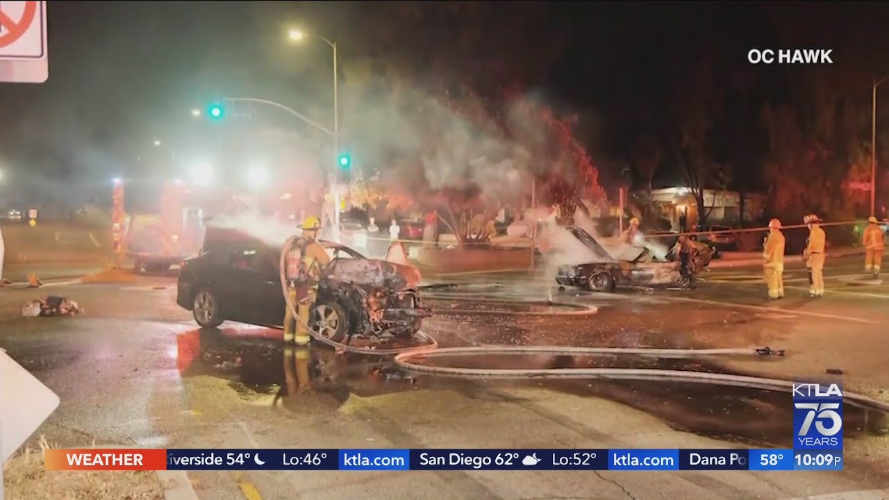 Father, son killed in fiery Woodland Hills crash - YouTube