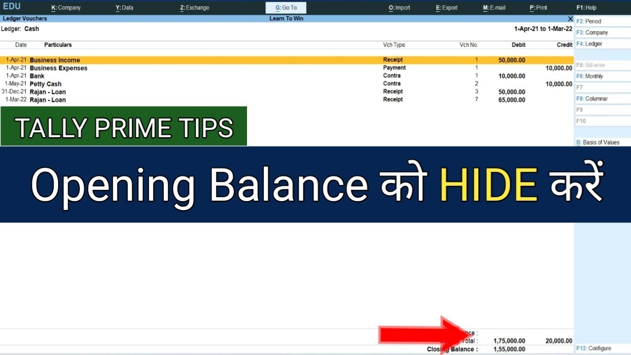How To Hide Opening Balance In Tally Prime Tally Prime Me Opening 