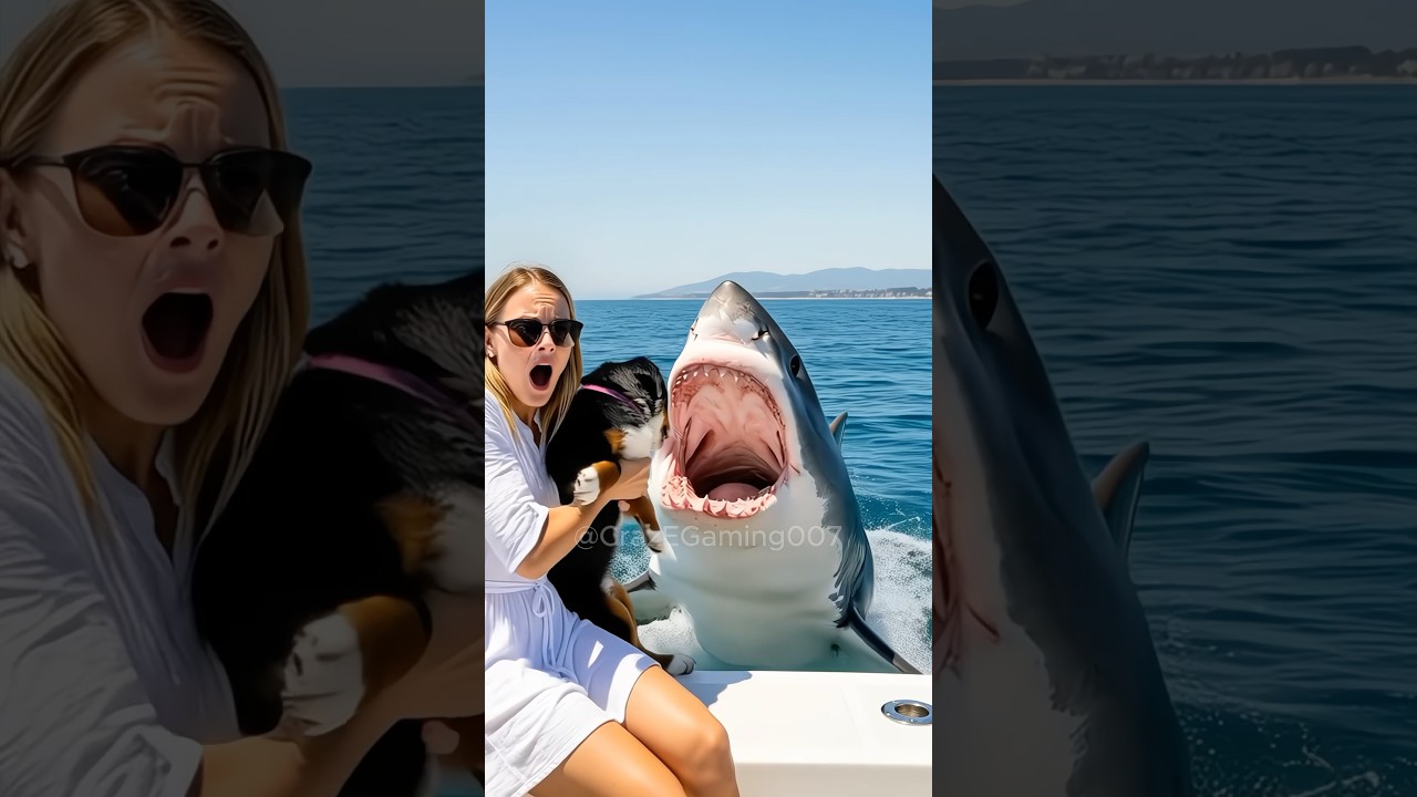 Huge white shark attack the dog & the eagle rescue the dog 😍 