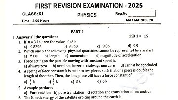 11th Physics First revision question paper 2025 | 11th Physics 1st revision question paper 2025